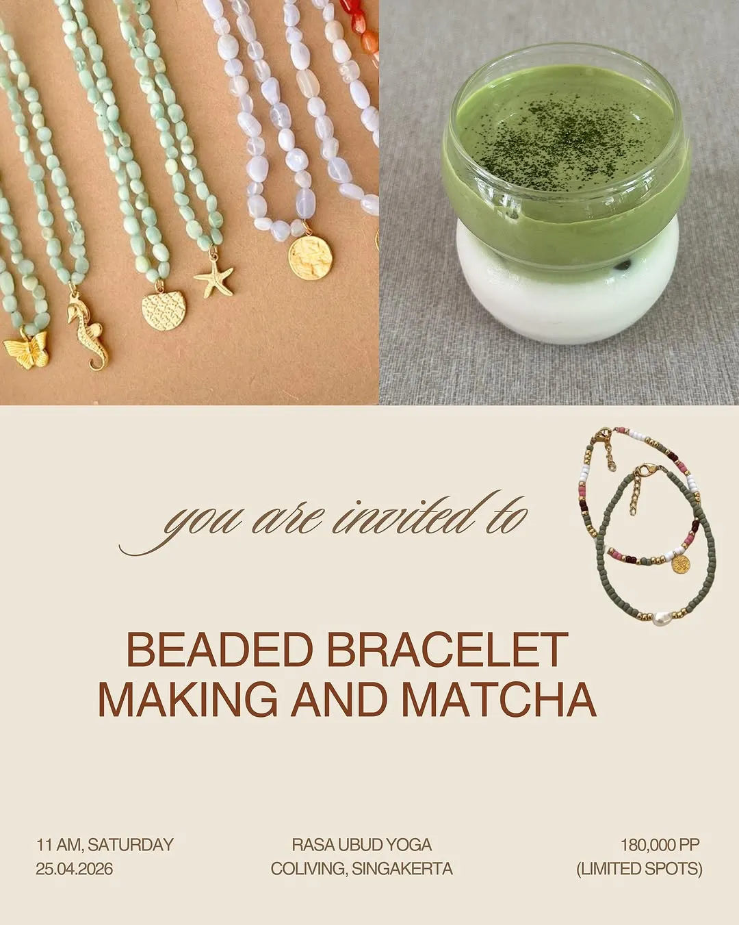 Beaded Bracelet Making + Matcha