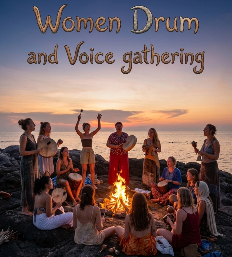 Women Drum and Voice gathering by the Ocean