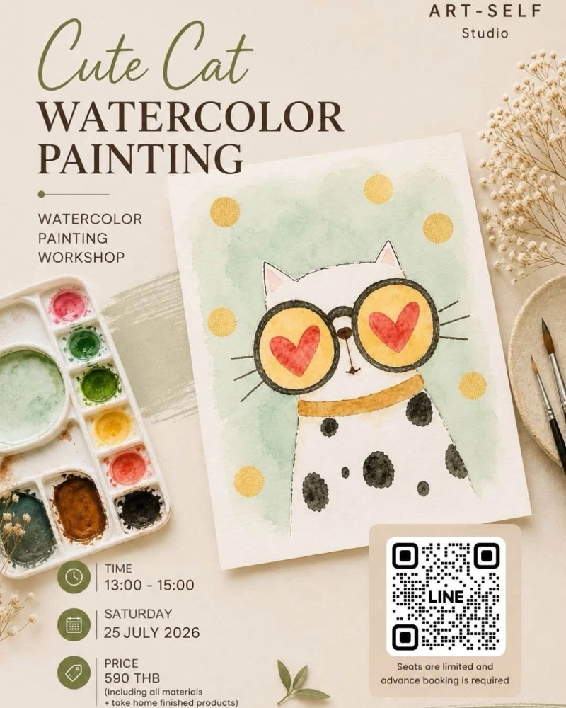 Cute Cat Watercolor Painting
