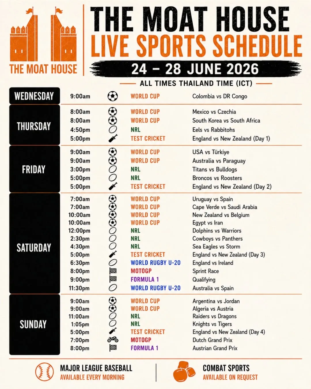 Live Sport at The Moat House